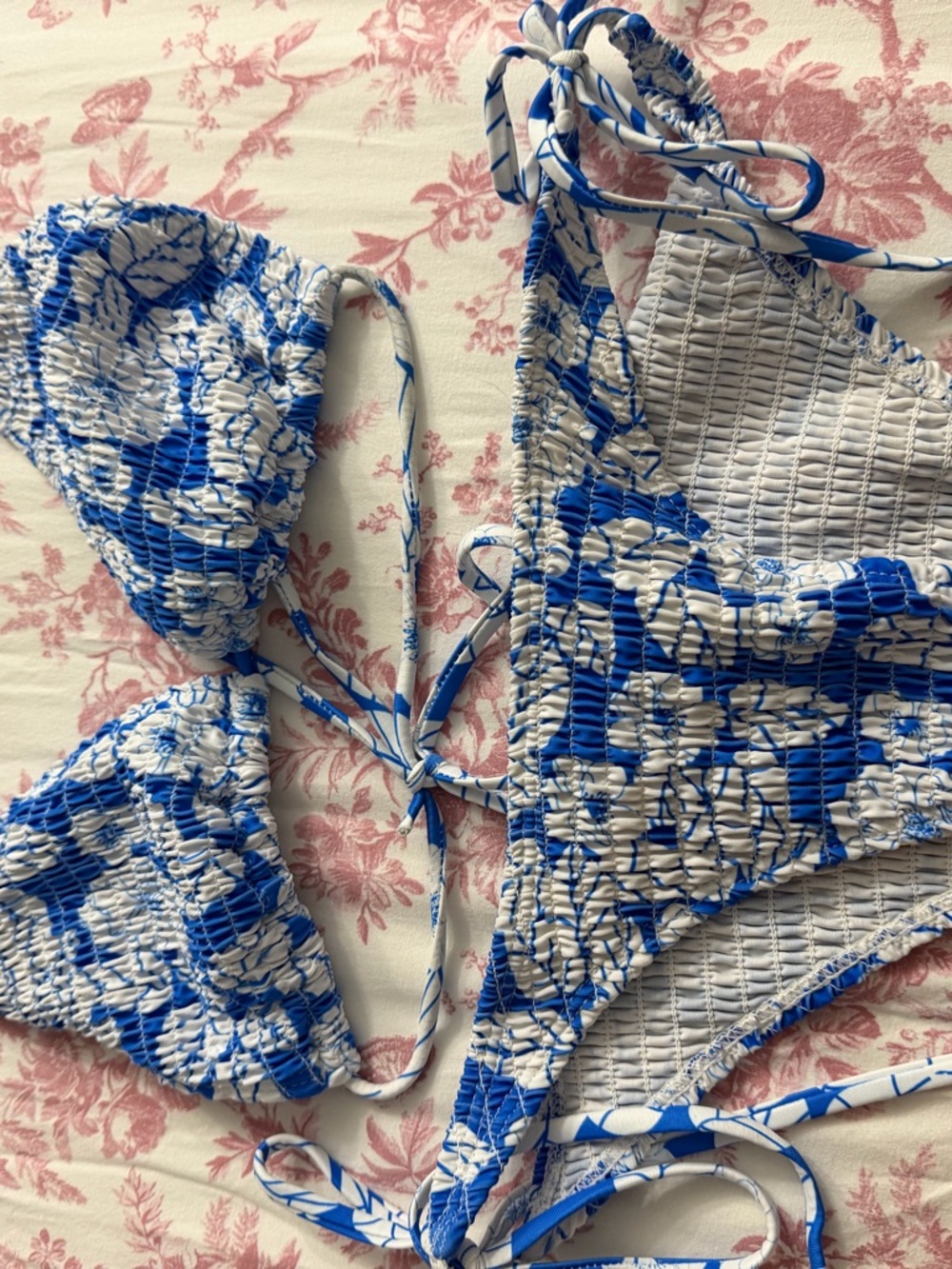 Blue and White Smocked One-Piece Swimsuit for Kids